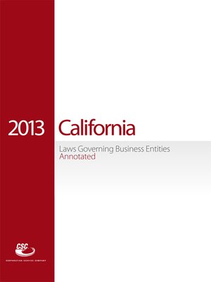 cover image of CSC® California Laws Governing Business Entities Annotated